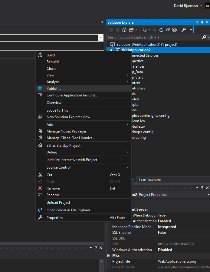 Publish project to VSTS